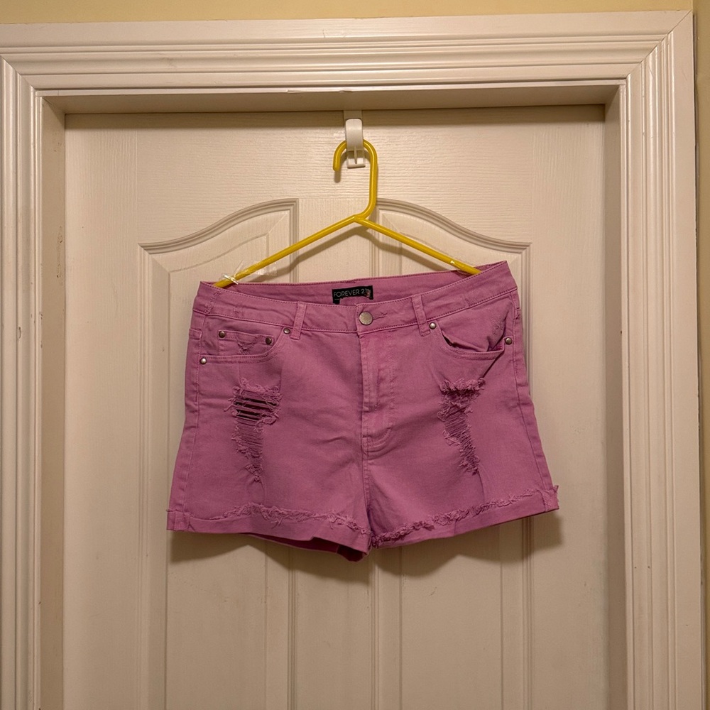 Purple Distressed Denim Shorts